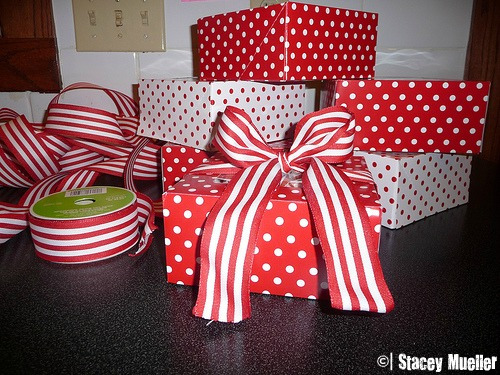 Cupcake boxes and wired ribbon make your caramels ready for gift-giving.