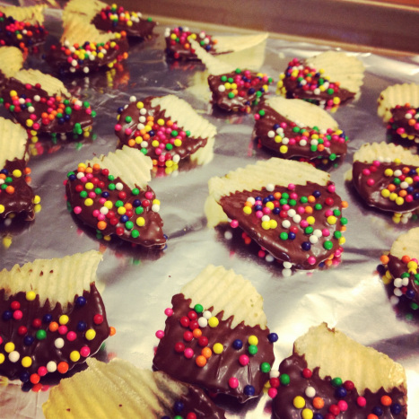 Chocolate-dipped potato chips