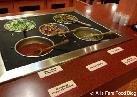 Salsa bar at Pollo Campero at Downtown Disney