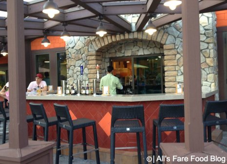 Outdoor bar seating at Pollo Campero, Downtown Disney