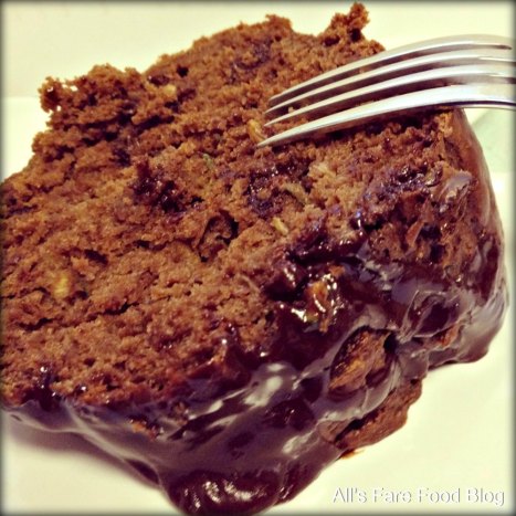 Slice of chocolate zucchini bundt cake